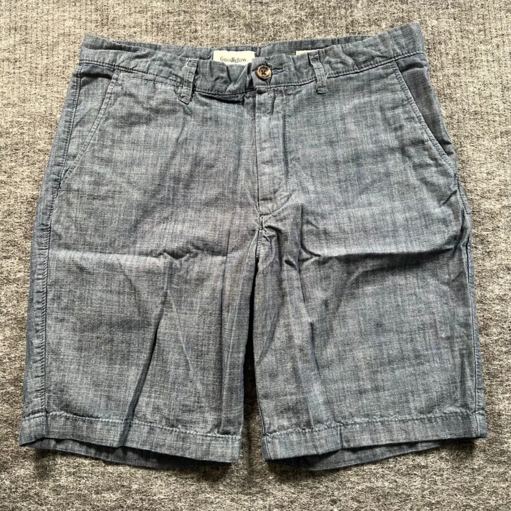 Goodfellow & Co Mens Blue Chambray Flat Front Shorts Size 32 Casual Summer